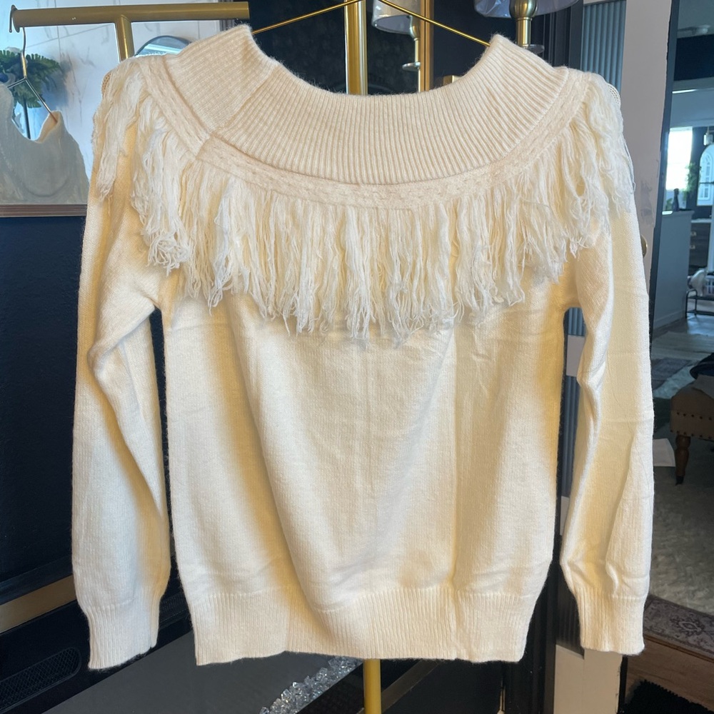 Fringed Cream Sweater NWOT